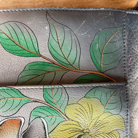 Anuschka Kitten Bag Gray Leather Hand Painted Cats and Flowers - Picture 7 of 14